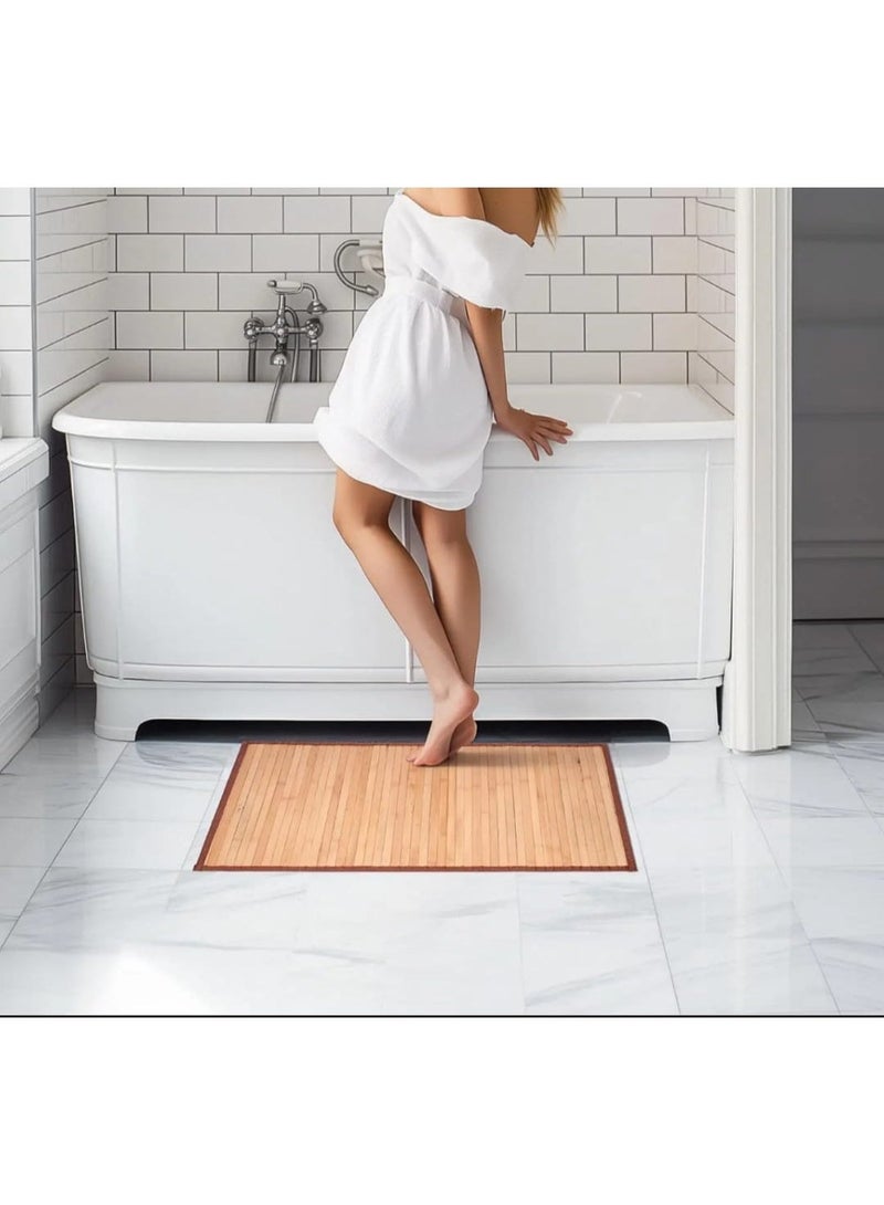 APLUS Natural Bamboo Bath Mat - Bathroom & Kitchen Mats, Bath Mat Accessories for Bathtub, Spa, Sauna Floor and Shower Door (Pile, Standard 45cm x 80cm) - Image 1